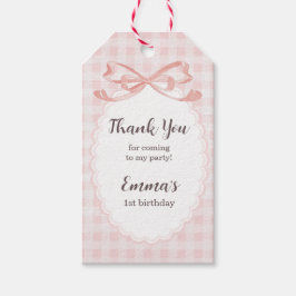 Dank je dat je er bent 1e verjaardag Roze Gingham Cadeaulabel