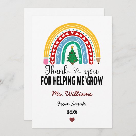 Dank je dat je me hebt geholpen te groeien Docente Feestdagenkaart (Voorkant / Achterkant)