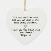 Dank je dat je mijn persoon bent, liefde hart keramisch ornament (Achterkant)