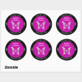 Dank je, Diamond Butterfly, Zwart & Fuchsia Ronde Sticker (Vel)