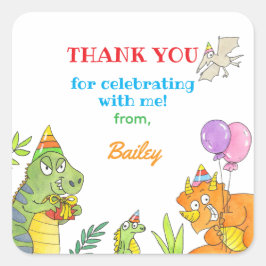 Dank je Dinosaurius Thema Kinderverjaardag  Vierkante Sticker