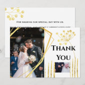 Dank je DIY 2 foto goud geometrische trouw chic Bedankkaart (Voorkant / Achterkant)