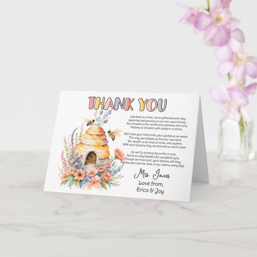 dank je docent waardering honingbij gedicht kaart (Orchidee)