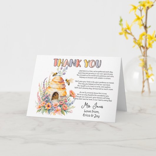dank je docent waardering honingbij gedicht kaart (Gele Bloem)