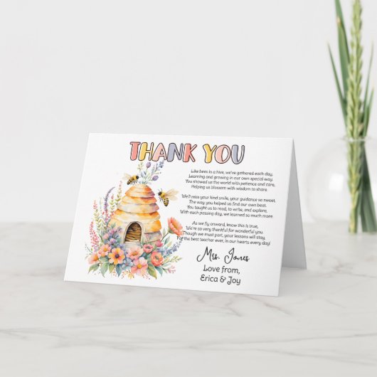 dank je docent waardering honingbij gedicht kaart (Voorkant)