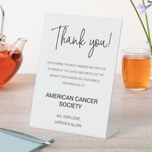 Dank je donatie aan liefdadigheidsbruiloft reclamebord met voetstuk (Insitu)