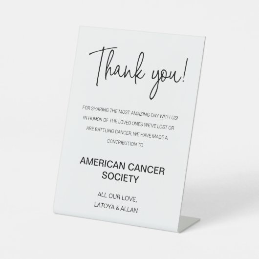 Dank je donatie aan liefdadigheidsbruiloft reclamebord met voetstuk (Voorkant)
