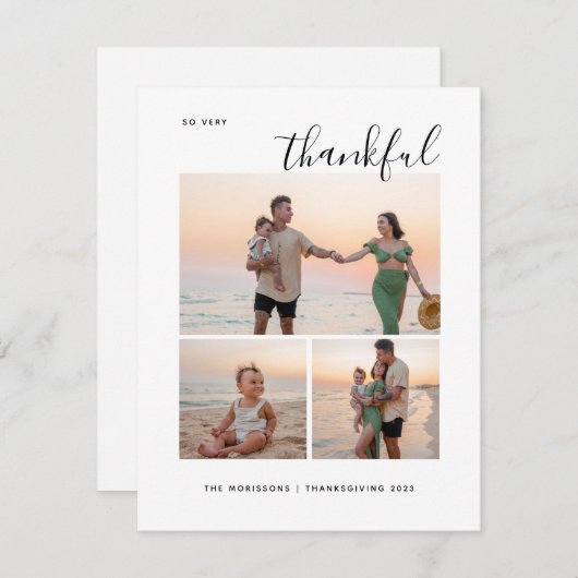 Dank je drie familiefoto gelukkig dankzij dankzegg feestdagenkaart (Voorkant / Achterkant)