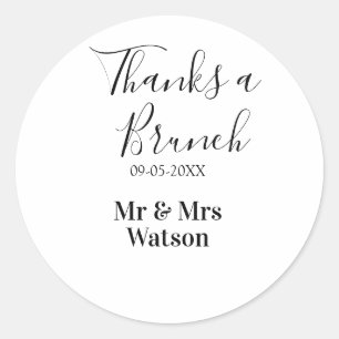 Dank je een brunch na de bruiloft naam datum eenvo ronde sticker