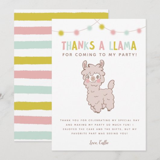 Dank Je Een Lama Schattige Kinderen Verjaardagsfee Bedankkaart (Voorkant / Achterkant)
