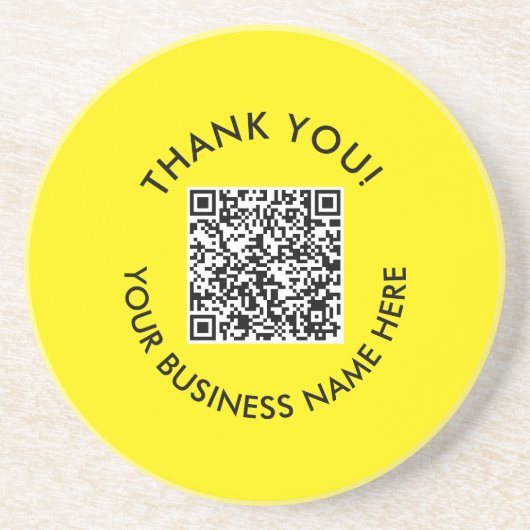 Dank je | Eenvoudige gele zwarte website QR-code Zandsteen Onderzetter (Voorkant)