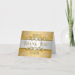 Dank je Elegant Goud Zilver kant Diamant Overlay Bedankkaart