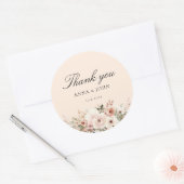Dank je! Elegant, perzik, pastel, bloem, bruiloft Ronde Sticker (Envelop)