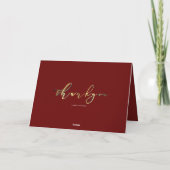 Dank Je Elegant Rode Gouden Handgeschreven Script Bedankkaart (Achterkant)
