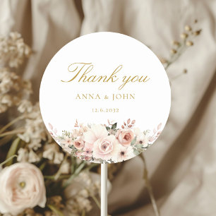 Dank je! Elegant, wit, pastel, bloem, bruiloft Ronde Sticker