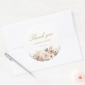 Dank je! Elegant, wit, pastel, bloem, bruiloft Ronde Sticker (Envelop)