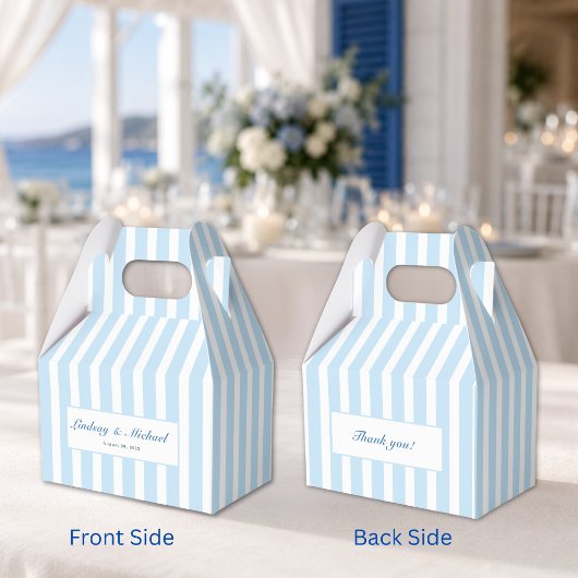 Dank je! Elegante blauwe strepen monogram bruiloft Bedankdoosjes