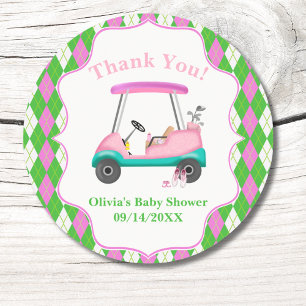 Dank je Elegante Golfkar Klaar Voor Baby Shower  Ronde Sticker