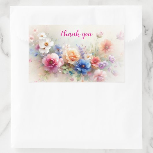 Dank je Elegante Moderne Aquarel Bloemen Kunst Rechthoekige Sticker (Tas)