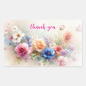 Dank je Elegante Moderne Aquarel Bloemen Kunst Rechthoekige Sticker (Voorkant)