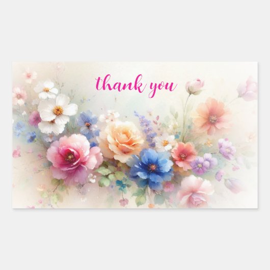 Dank je Elegante Moderne Aquarel Bloemen Kunst Rechthoekige Sticker (Voorkant)