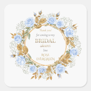 Dank je Elegante Stofblauwe Rozen Baby's Breath Vierkante Sticker