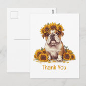 Dank je Engelse Bulldog Sunflower Kroon Briefkaart (Voorkant / Achterkant)