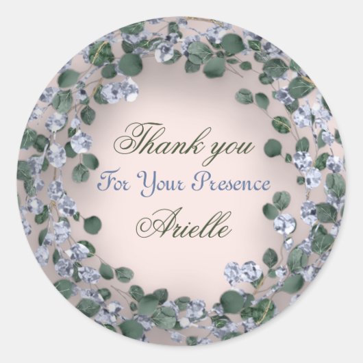 Dank je Eucalyptus Verjaardag Blauw Groene Poeder Ronde Sticker (Voorkant)