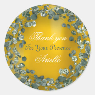 Dank je Eucalyptus Verjaardag Bruid Mint Geel Ronde Sticker