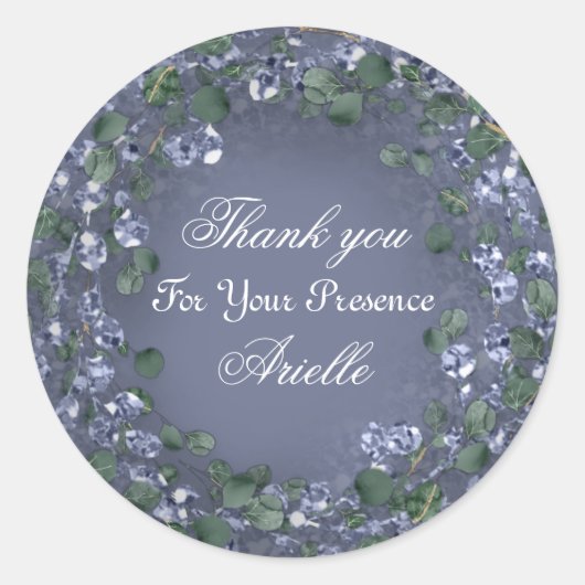 Dank je Eucalyptus Verjaardag Bruidsfeest Rookblau Ronde Sticker (Voorkant)