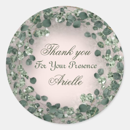 Dank je Eucalyptus Verjaardag Rustieke GROENE Poed Ronde Sticker (Voorkant)