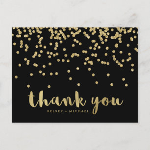 Dank je   Faux Gold Confetti op zwart Briefkaart