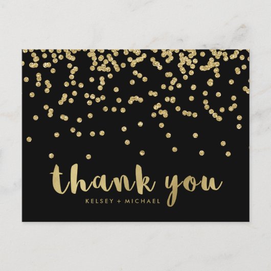Dank je | Faux Gold Confetti op zwart Briefkaart (Voorkant)