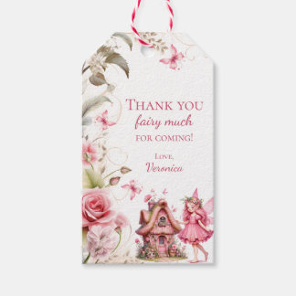 Dank je fee heel veel Roze bloemetjes Verjaardag Cadeaulabel