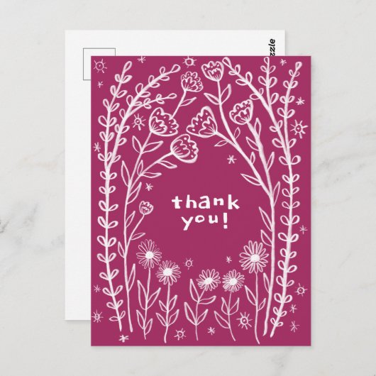 DANK JE Florale Whimsical Schets Doodle  Briefkaart (Voorkant / Achterkant)