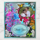 Dank je Flowers & Butterflies PV01 Wijn Etiket (Enkel label)