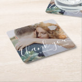 dank je , foto van de witte kalligrafie bruiloft kartonnen onderzetters (Schuin)