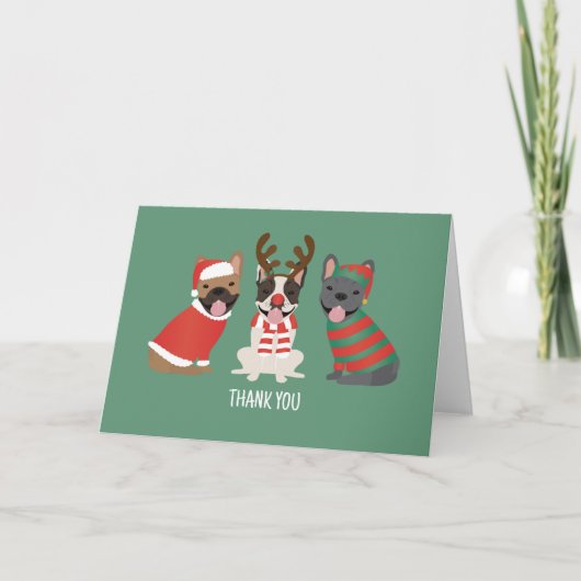 Dank je Franse Bulldog Kerstmis Bedankkaart (Voorkant)