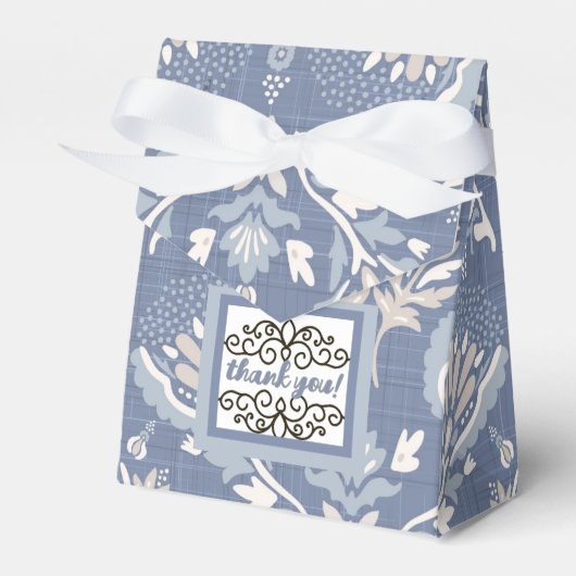 Dank je, French Damask Blauw Bedankdoosjes (Voorkant Zijde)