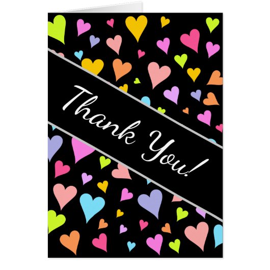 "Dank je!"; Fun, liefdevol, kleurrijk hartenpatroo (Voorkant)