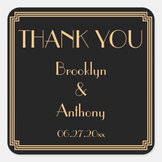 Dank je Gatsby Art Deco Zwarte Trouwstickers Vierkante Sticker (Voorkant)