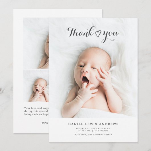 Dank je geboorte Aankondiging Newborn Fotokaart (Voorkant / Achterkant)