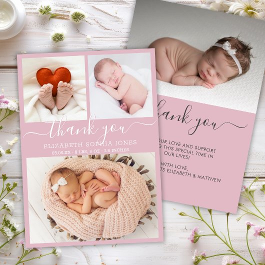 Dank je Geboorteaankondiging Blush Fotocollage Aankondiging