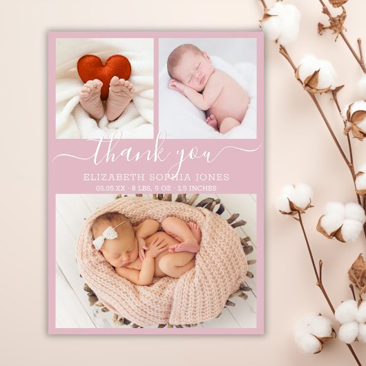 Dank je Geboorteaankondiging Blush Fotocollage Aankondiging
