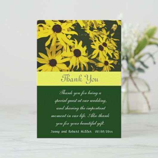 Dank je, gele maisiebloemen bedankkaart (Staand voorkant)