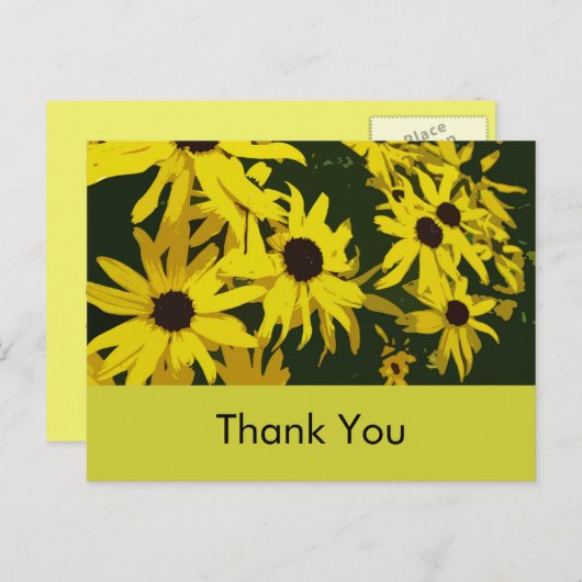 Dank je, gele maisiebloemen briefkaart (Voorkant / Achterkant)