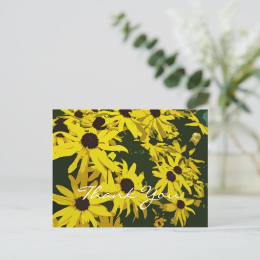 Dank je, gele maisiebloemen briefkaart (Staand voorkant)