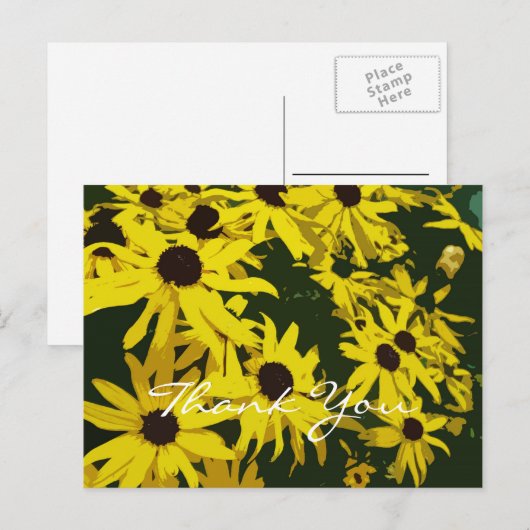 Dank je, gele maisiebloemen briefkaart (Voorkant / Achterkant)