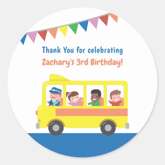 Dank Je Gele Schoolbus Verjaardagsfeestje Ronde Sticker (Voorkant)