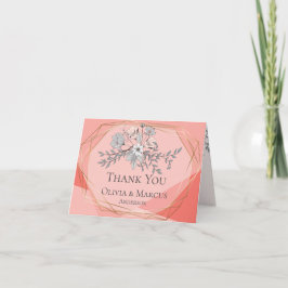 Dank je | Geometrische Koraal Bloem Gouden Lijst Bedankkaart